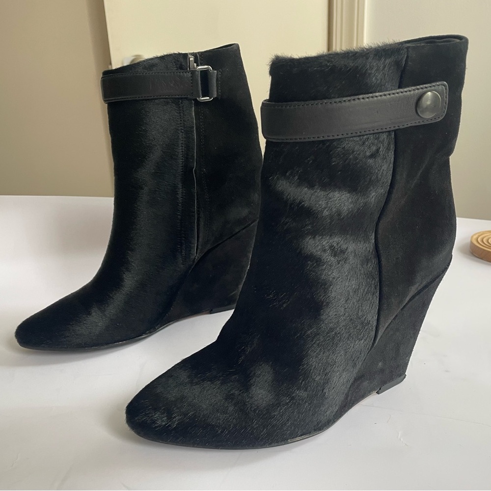 Isabel Marant ‘Purdey’ black pony hair wedge boots